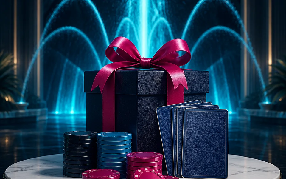 Fountain Casino bonuscontrole met watereffect en casino-objecten